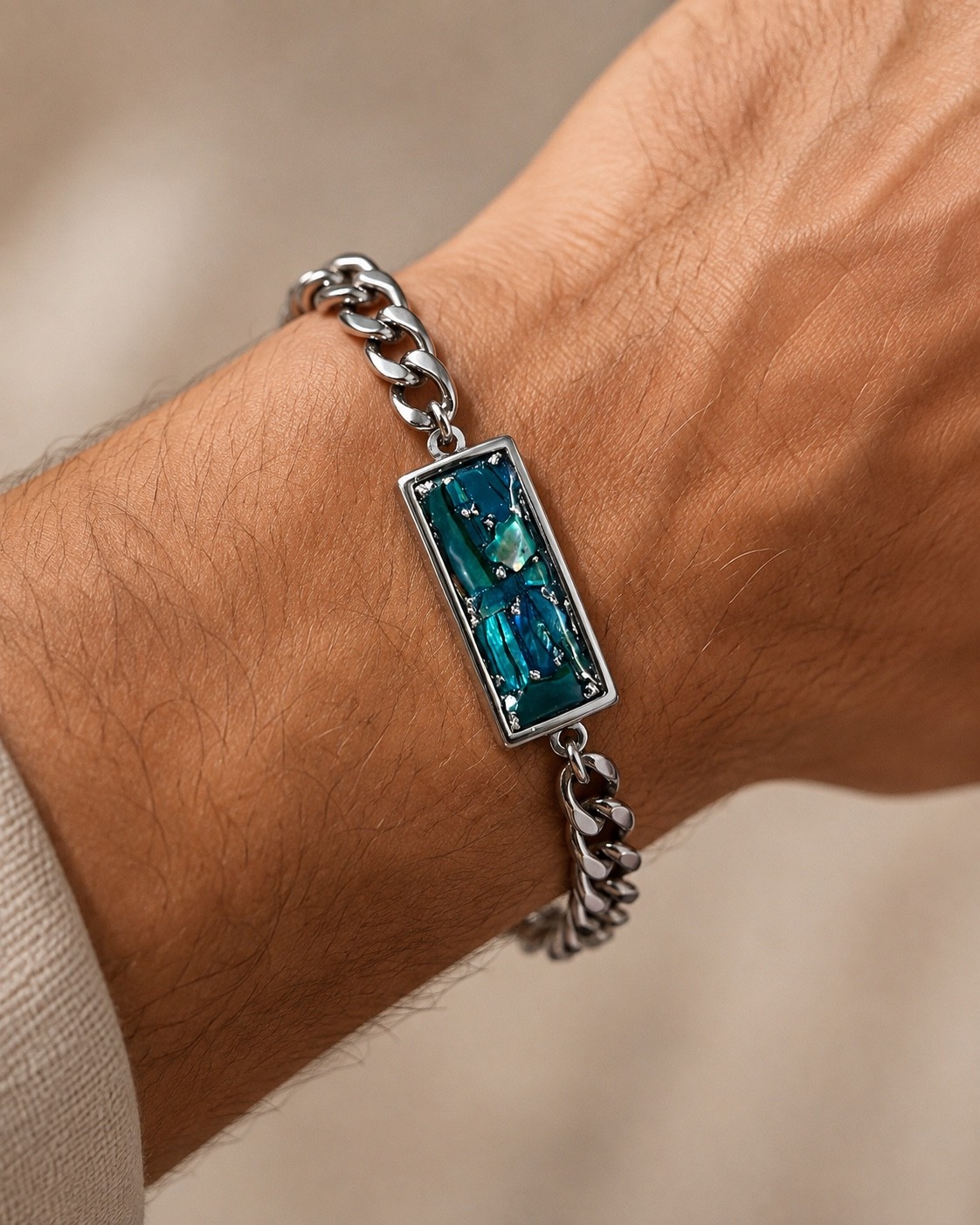 Blue rectangular memorial bracelet