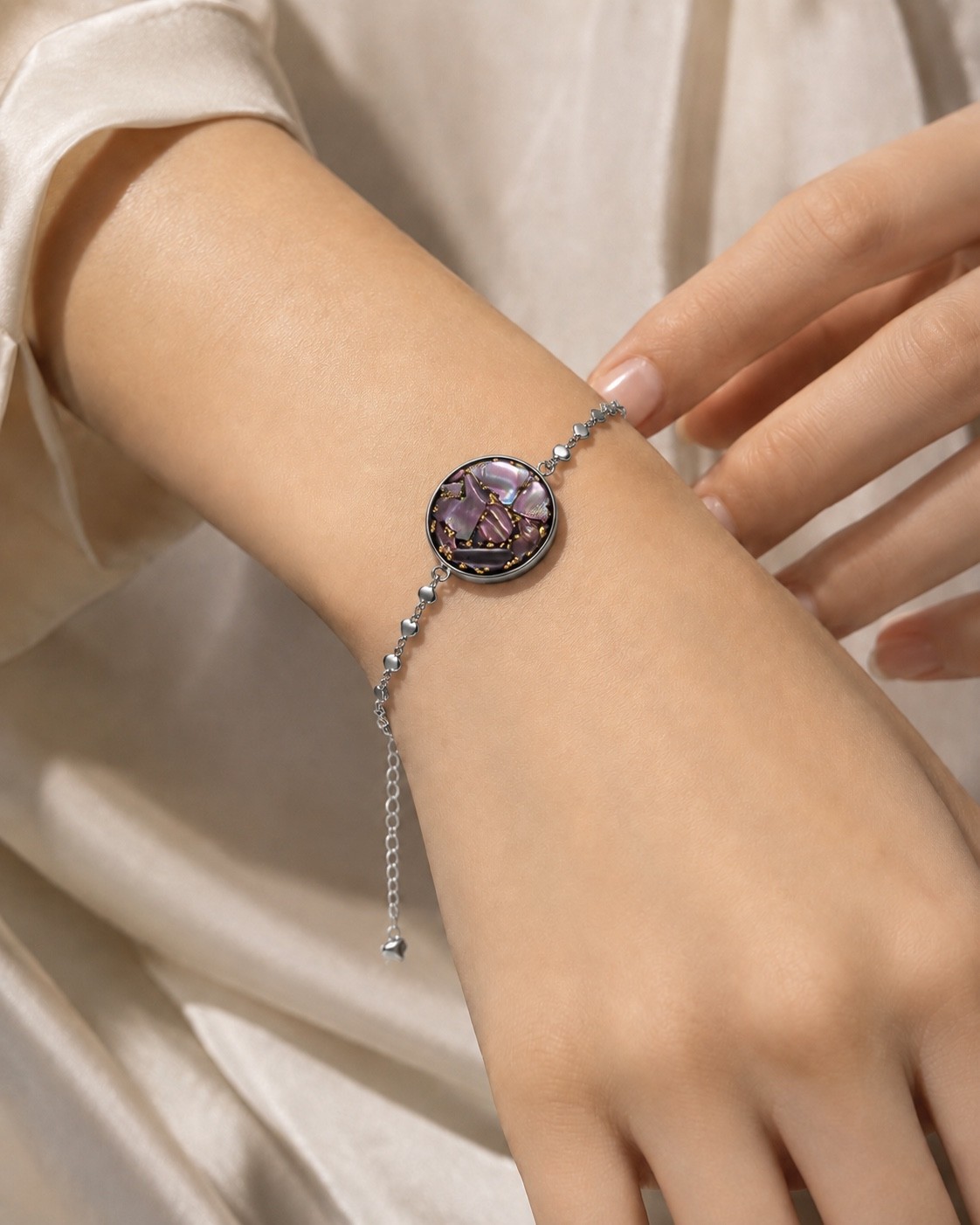 Purple round memorial bracelet