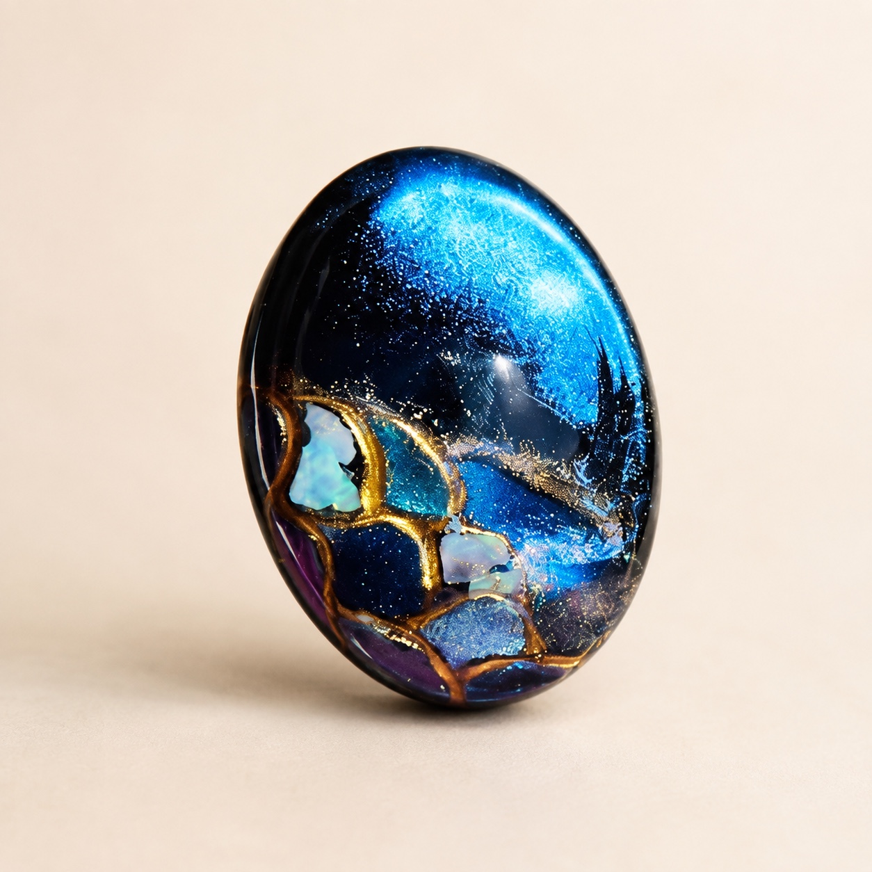 Electric blue and gold memorial comfort pebble
