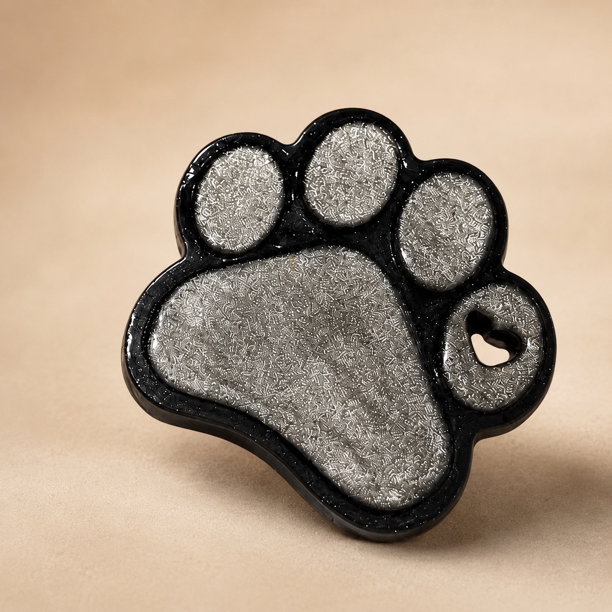 Black and silver pet memorial paw keepsake